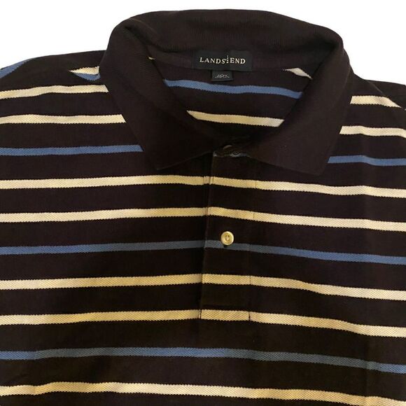 Lands End Navy White and Blue Striped Short Sleeve‎ Polo Sz L - Picture 3 of 10